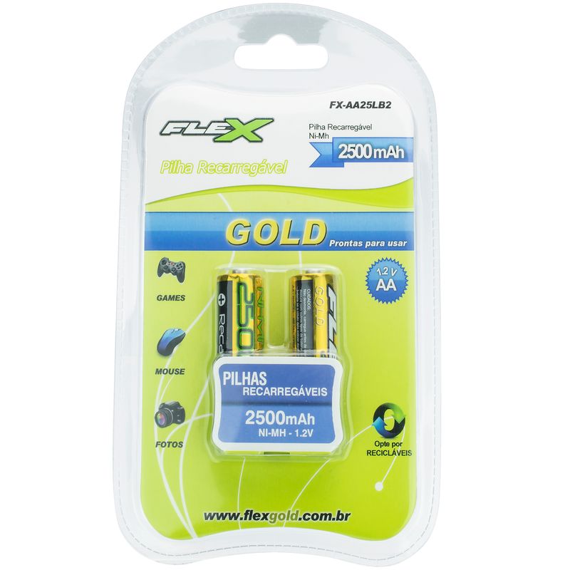 Pilha Recarregável Flex Gold AA 2500mAh - Rei dos Estojos