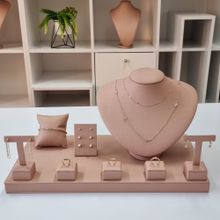 Kit Expositor para Joias em Corino Rose Baixo (9 Peças)